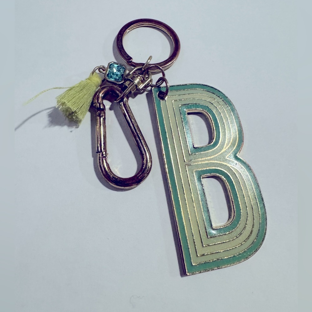 Green letter B Keychain with tassel